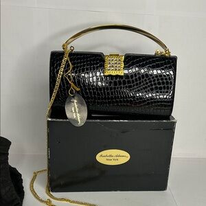 Isabella Adam’s Crocodile/Lizard Evening  Black and Gold Women's Bag